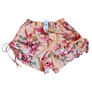 LF Short Floral Cinched Sides High Rise Elastic Waist Pull On Tropical Small